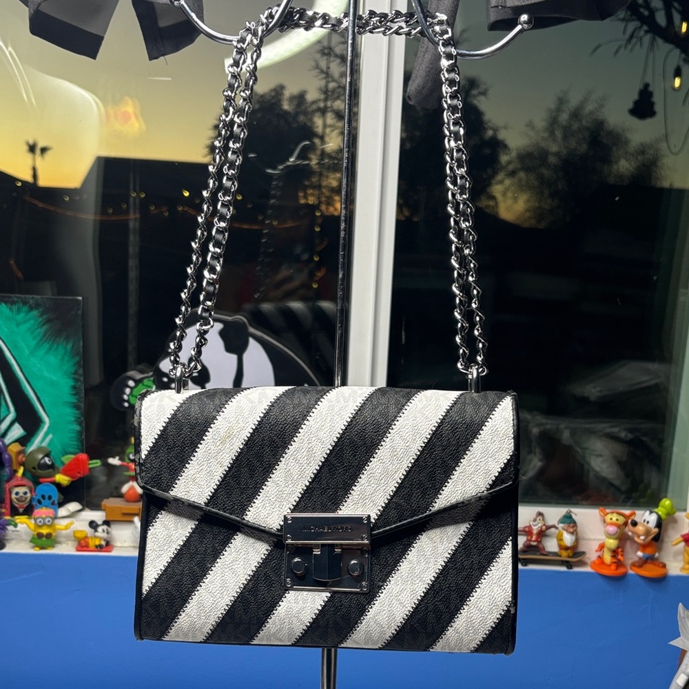 Black and White Striped Women's Bag